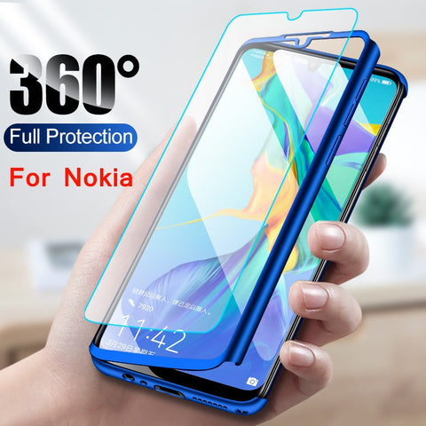 Luxury 360 Degrees Full Shockproof Cover For Nokia 6.1 Case Shell Hard PC Cover Cases For Nokia 3.1 Fundas Capa Tempered Glass