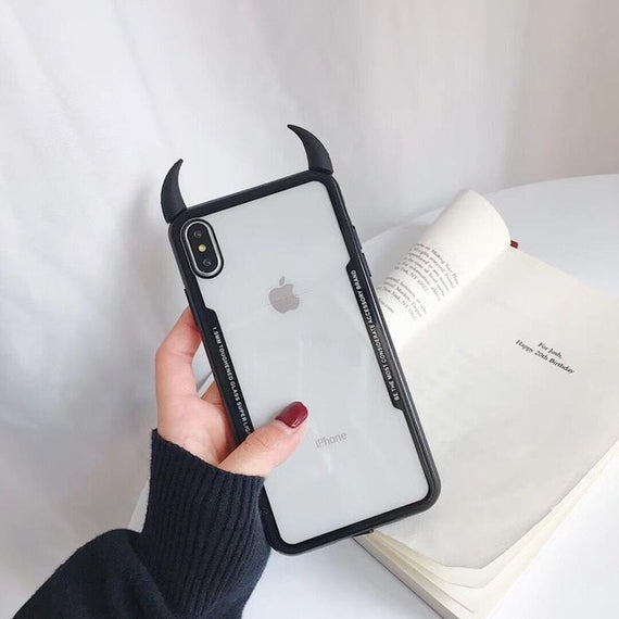 SUYACS Phone Case For iPhone XR XS Max 6 6S 7 8 Plus X Hot Devil Horn Acrylic Transparent Soft Graphic Phone Back Cover Shell