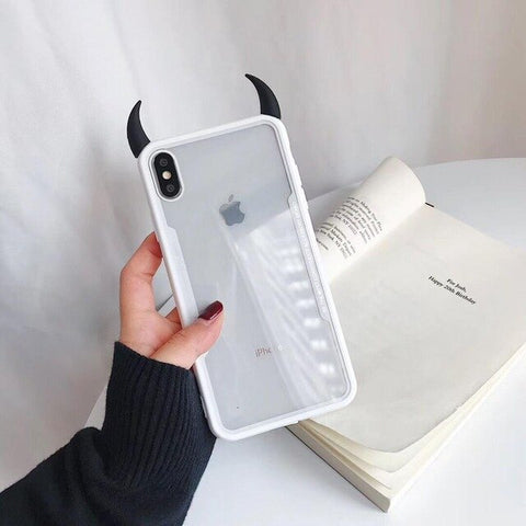 SUYACS Phone Case For iPhone XR XS Max 6 6S 7 8 Plus X Hot Devil Horn Acrylic Transparent Soft Graphic Phone Back Cover Shell