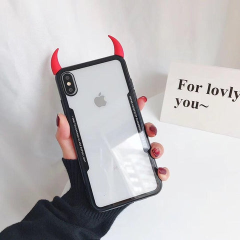 SUYACS Phone Case For iPhone XR XS Max 6 6S 7 8 Plus X Hot Devil Horn Acrylic Transparent Soft Graphic Phone Back Cover Shell