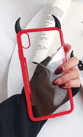 SUYACS Phone Case For iPhone XR XS Max 6 6S 7 8 Plus X Hot Devil Horn Acrylic Transparent Soft Graphic Phone Back Cover Shell