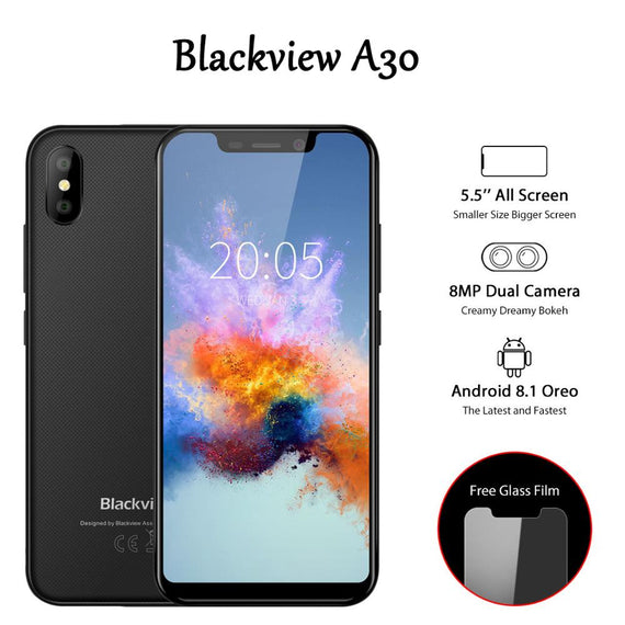 Blackview A30 5.5inch Smartphone Quad Core Mobile Phone 19:9 Full Screen  3G Cellphone MTK6580A Face ID 2GB+16GB Android 8.1