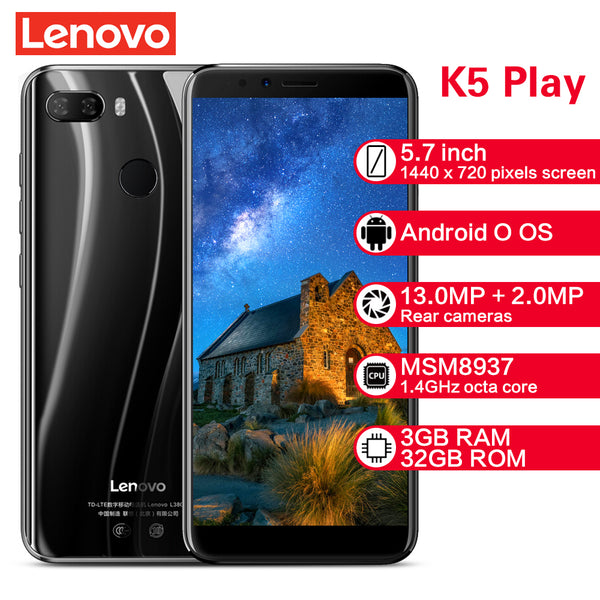 Lenovo K5 Play Smartphone L38011 3GB 32GB 4G 5.7'' Snapdragon MSM8937 Octa Core Rear Camera 13MP+2MP Front Camera 8MP Cellphones