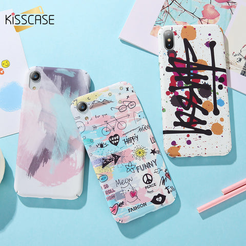 KISSCASE Fashion Painting Phone Case For iPhone XR 7 8 Plus X XS Max Hard Plastic Cases Fundas For iPhone X 6 6S 7 8 Plus Covers