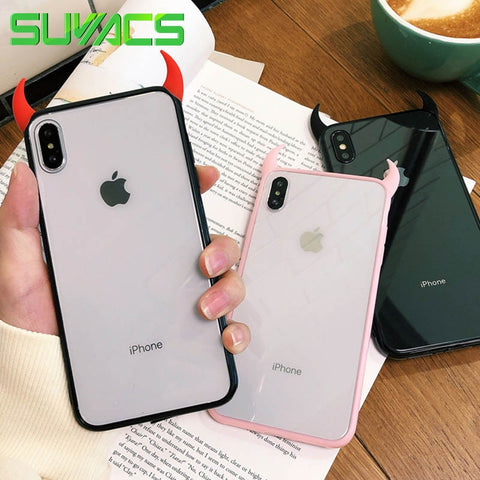 SUYACS Hot Devil Horn Acrylic  Phone Case For iPhone XR XS Max 6 6S 7 8 Plus X Transparent Soft IMD Graphic Phone Back Cover
