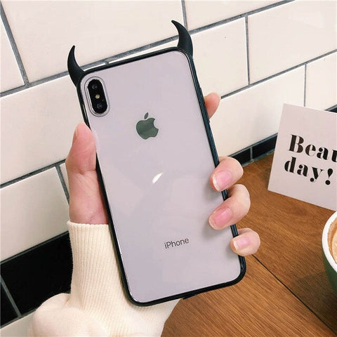 SUYACS Hot Devil Horn Acrylic  Phone Case For iPhone XR XS Max 6 6S 7 8 Plus X Transparent Soft IMD Graphic Phone Back Cover