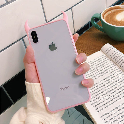 SUYACS Hot Devil Horn Acrylic  Phone Case For iPhone XR XS Max 6 6S 7 8 Plus X Transparent Soft IMD Graphic Phone Back Cover