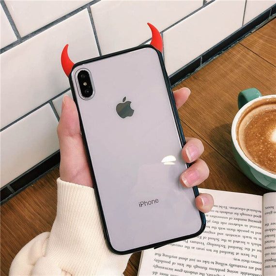 SUYACS Hot Devil Horn Acrylic  Phone Case For iPhone XR XS Max 6 6S 7 8 Plus X Transparent Soft IMD Graphic Phone Back Cover