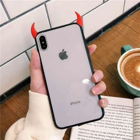 SUYACS Hot Devil Horn Acrylic  Phone Case For iPhone XR XS Max 6 6S 7 8 Plus X Transparent Soft IMD Graphic Phone Back Cover