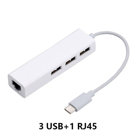 USB Ethernet with 3 Port USB HUB 2.0 RJ45 Lan Network Card USB to Ethernet Adapter for Mac iOS Android PC  RTL8152 USB 2.0 HUB