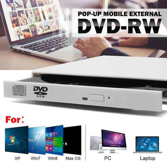 USB 2.0 Portable Ultra Slim External Slot-in DVD-RW CD-RW CD DVD ROM Player Drive Writer Rewriter Burner for PC