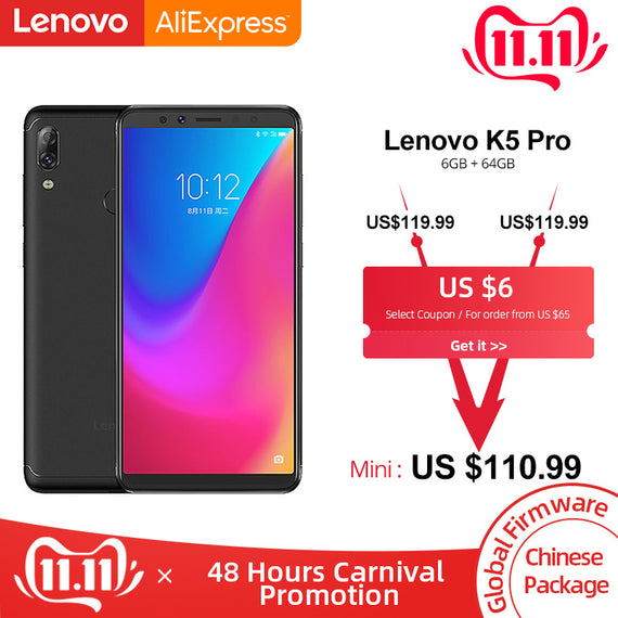 Global ROM Lenovo K5 Pro 6GB RAM 64GB / 128GB Snapdragon 636 Octa Core Four Cameras 5.99 inch 4G LTE Smartphone 4050mAh