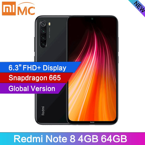 Global Version Xiaomi Redmi Note 8 48MP Quad Cameras Smartphone 4GB 64GB Snapdragon 665 Octa Core 6.3" FHD Screen Mobile Phone