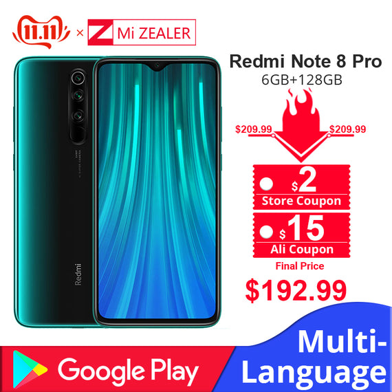 In Stock!!! Global Versin Xiaomi Redmi Note 8 Pro 6GB RAM 128GB ROM MTK Helio G90T 6.53" Moible Phone 64MP Camera Cellphone