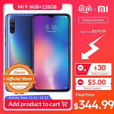 Global Version Xiaomi Mi 9 mi9 6GB 128GB Snapdragon 855 48MP Triple Camera AMOLED Mobile Phone Fingerprint Wireless Charging NFC