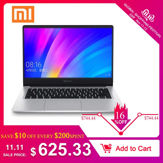 Xiaomi RedmiBook Laptop  8GB RAM 512GB SSD 14 inch  Intel Core i5-8265 Quad Core 1.6GHz Win10 NVIDIA GeForce MX250 FHD