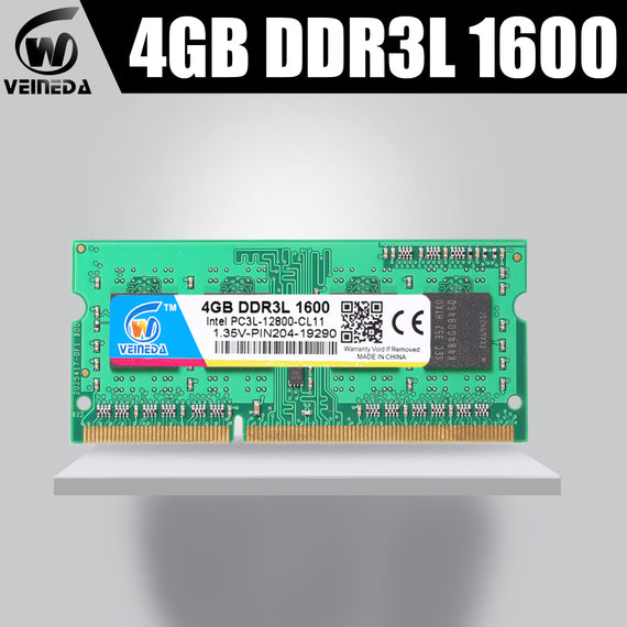 VEINEDA ram memory ddr3l 4GB ddr3L 1066MHZ for all Intel amd laptop 4gb ddr3L sodimm 1333MHZ 1600MHZ PC3L-12800 204pin NO-ECC