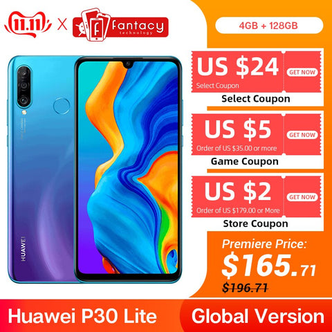 Global Version Huawei P30 Lite 4GB 128GB Smartphone 24MP Triple Cameras 32MP Front Camera 6.15'' Full Screen Kirin 710 18W QC