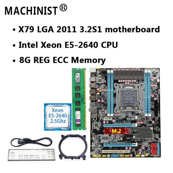 motherboard set  X79 LGA 2011 motherboard with M.2 slot Intel Xeon E5 2640 2.5GHz RAM 8G(1*8G) REG ECC