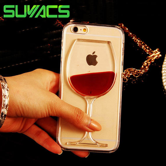SUYACS New Fashion Luxury Hot Red Wine Glass Liquid Quicksand Transparent Phone Case For iPhone 5 5S SE Hard Phone Back Cover