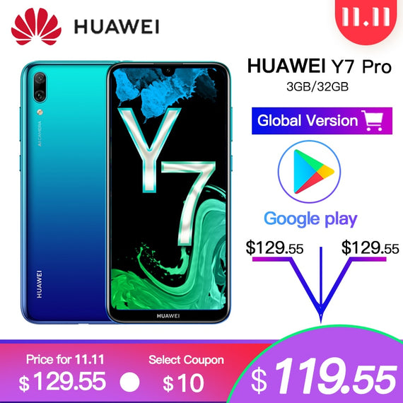 Global versions optional Original Huawei Y7 Pro 2019 Enjoy 9 Smartphone 6.26" Octa Core Android 8.1 13MP Cameras Phone