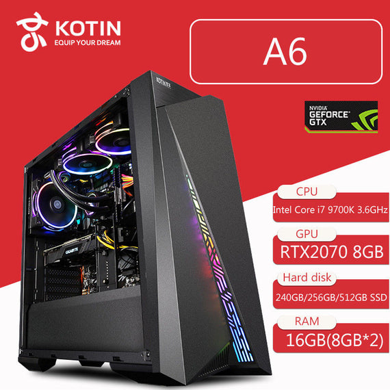 Kotin Intel Core i7 9700K 3.6GHz Gaming PC Desktop Z390 RTX 2070 8GB GDDR6 GPU 16GB RAM Computer ATX Mid Tower Water Cooling