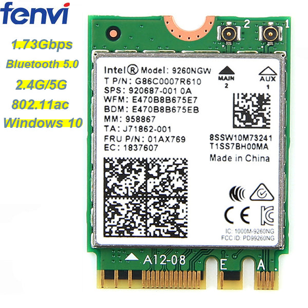 1.73Gbps Wireless 9260NGW NGFF Network Wifi Card For Intel ac 9260 2.4G/5Ghz 802.11ac Wi-fi Bluetooth 5.0 for Laptop Windows 10
