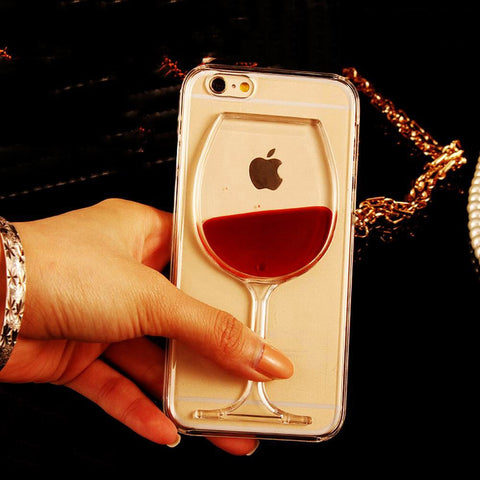 New fashion Luxury Hot Red Wine Glass Liquid Quicksand Transparent Phone Case For iPhone 5 5S SE 6 6S 7 8 Plus X Hard Back Cover