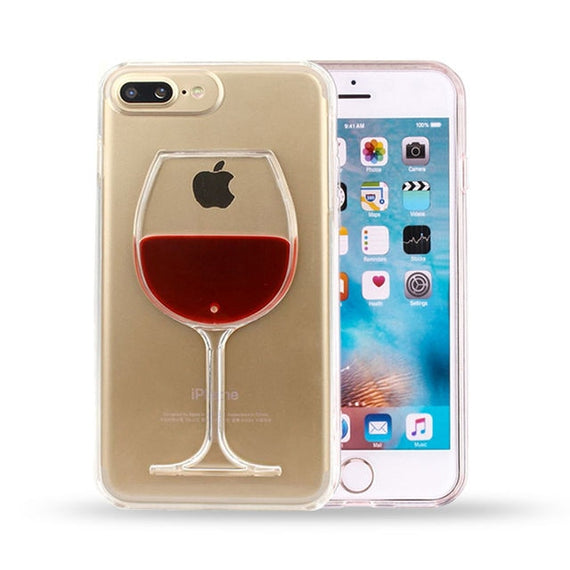 New fashion Luxury Hot Red Wine Glass Liquid Quicksand Transparent Phone Case For iPhone 5 5S SE 6 6S 7 8 Plus X Hard Back Cover