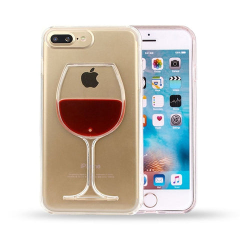 New fashion Luxury Hot Red Wine Glass Liquid Quicksand Transparent Phone Case For iPhone 5 5S SE 6 6S 7 8 Plus X Hard Back Cover